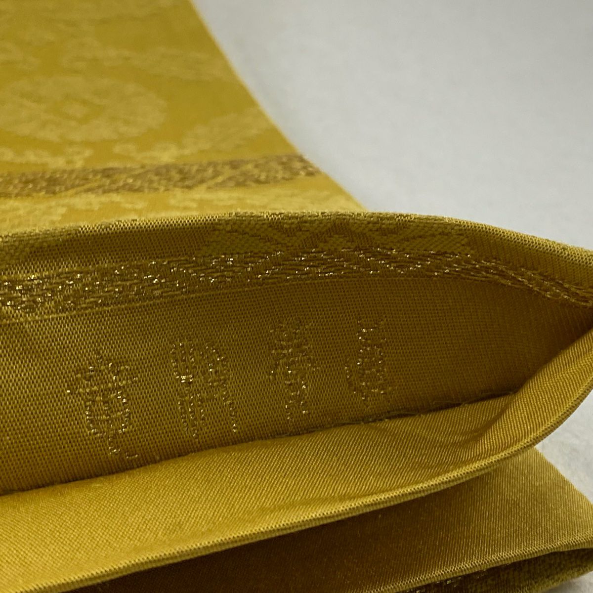 【美品】 袋帶 逸品級 落款あり 桐竹子鳳凰 金金箔 黃土 深藍色 お太鼓柄 純蠶絲