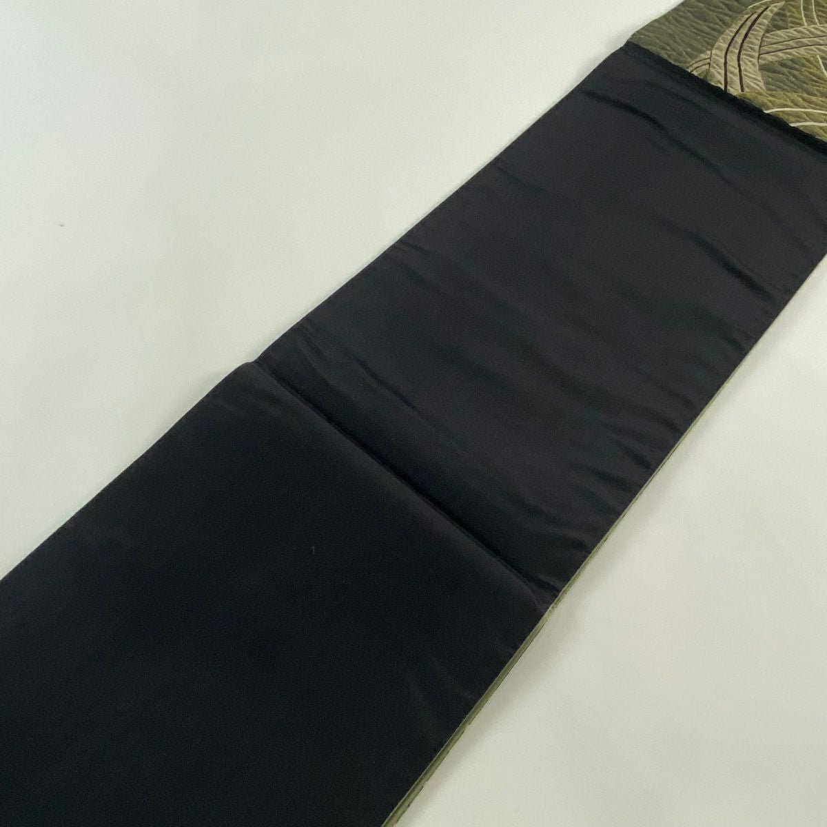【美品】 袋帶 秀品級 幾何圖案 金絲 茶綠 六通 純蠶絲