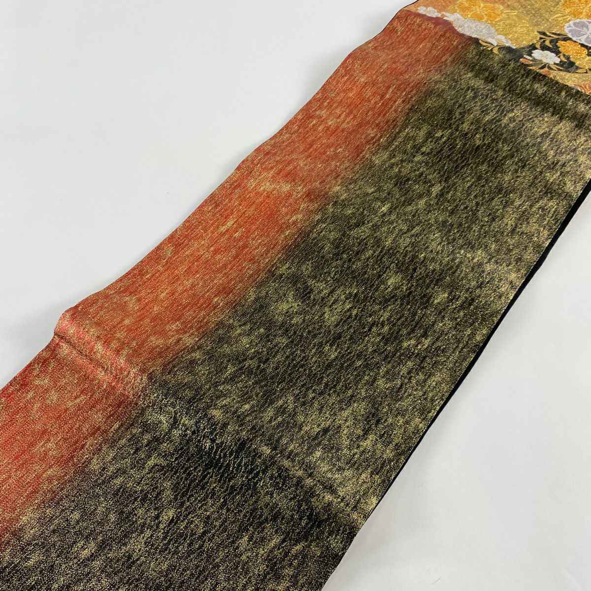 【美品】 袋帶 秀品級 花丸紋 櫻花 金銀彩 金金箔 黑 六通 純蠶絲
