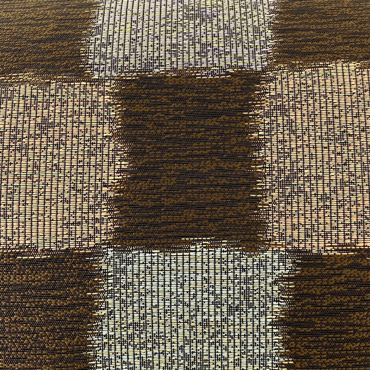 【美品】 袋帶 秀品級 市松樹 金絲 茶 六通 純蠶絲