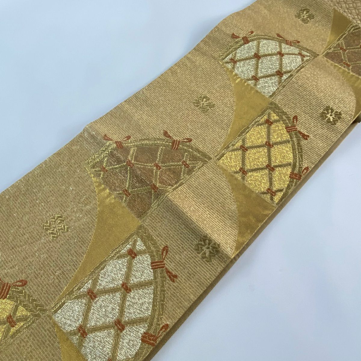 【美品】 袋帶 秀品級 光悦垣 金絲 金金箔 金 六通 純蠶絲