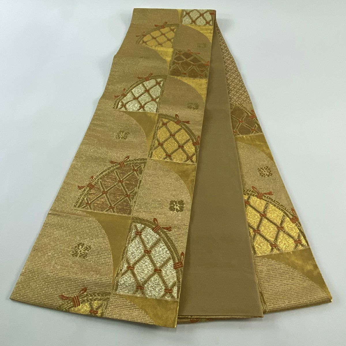 【美品】 袋帶 秀品級 光悦垣 金絲 金金箔 金 六通 純蠶絲