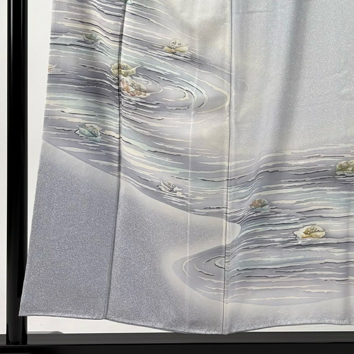 訪問服 身長153.5cm 袖長61.5cm S 雙層 落款あり 流水 葉柄 金彩裝飾 漸層 灰色 純蠶絲 秀品級