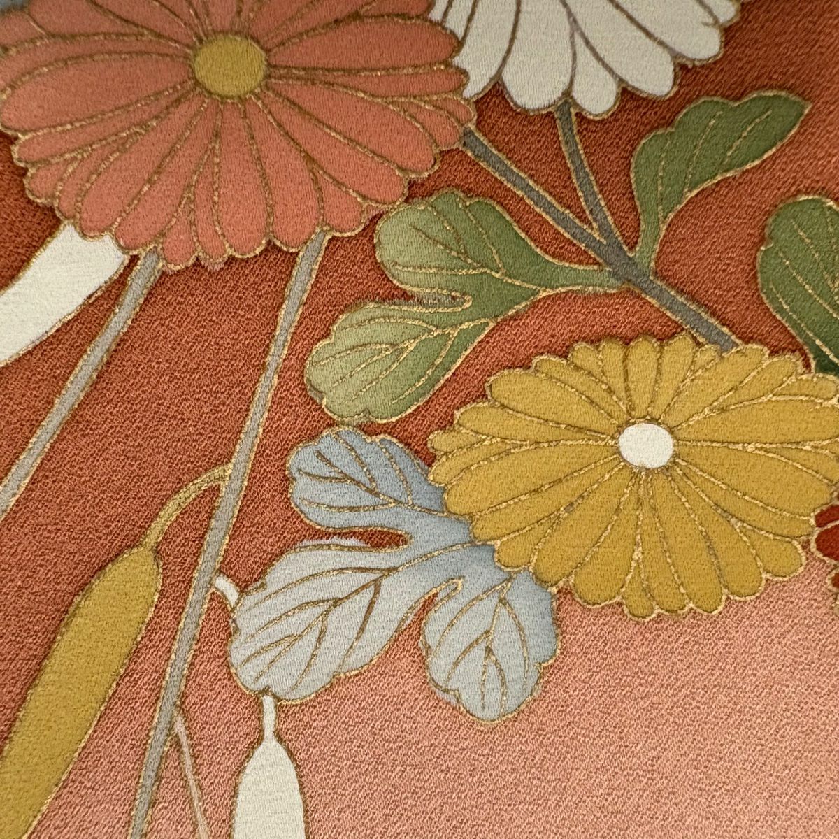 訪問服 身長157.5cm 袖長64.5cm M 雙層 花束 蝶 金彩裝飾 漸層 紅茶 純蠶絲 優品級