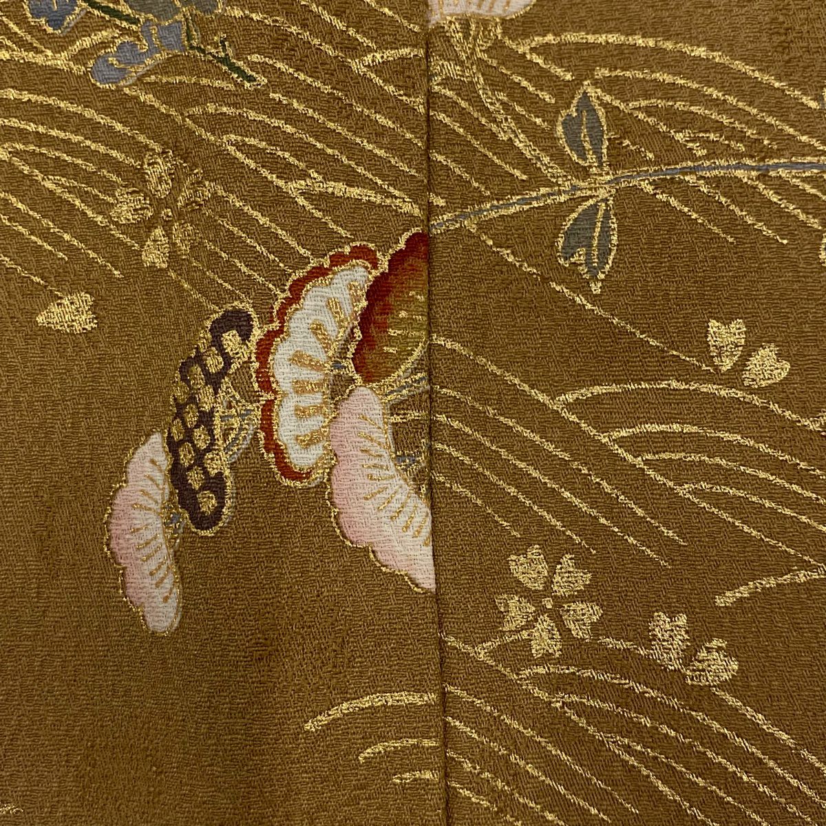 訪問服 身長164.5cm 袖長63.5cm S 雙層 文箱 草花紋紋 金彩裝飾 染分 紅茶 純蠶絲 秀品級 一つ紋