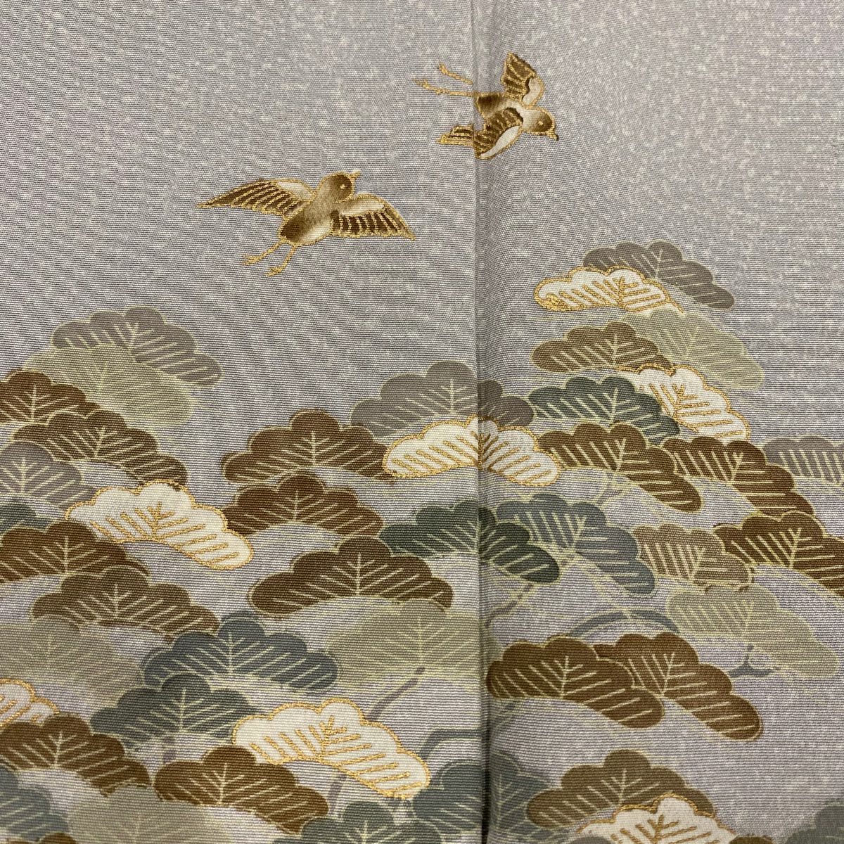 訪問服 身長159cm 袖長64cm M 雙層 笠松樹 花鳥 金彩裝飾 漸層 灰色 純蠶絲 優品級