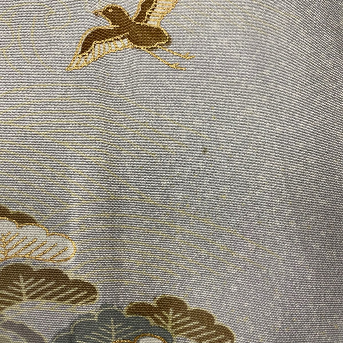 訪問服 身長159cm 袖長64cm M 雙層 笠松樹 花鳥 金彩裝飾 漸層 灰色 純蠶絲 優品級