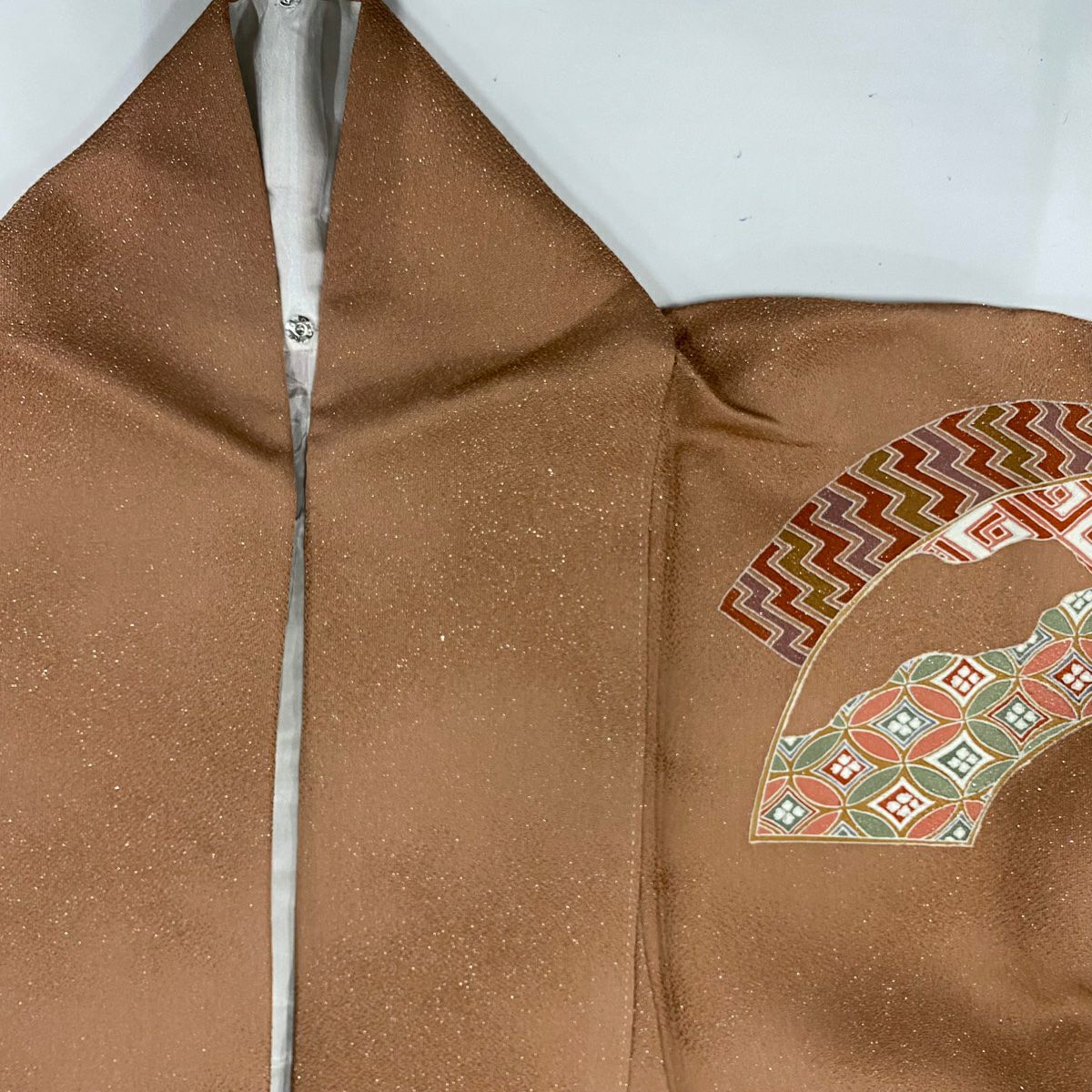 【美品】訪問服 身長154cm 袖長62.5cm S 雙層 扇子面 有職紋樣 銀通し 漸層 粉米色 純蠶絲 秀品級