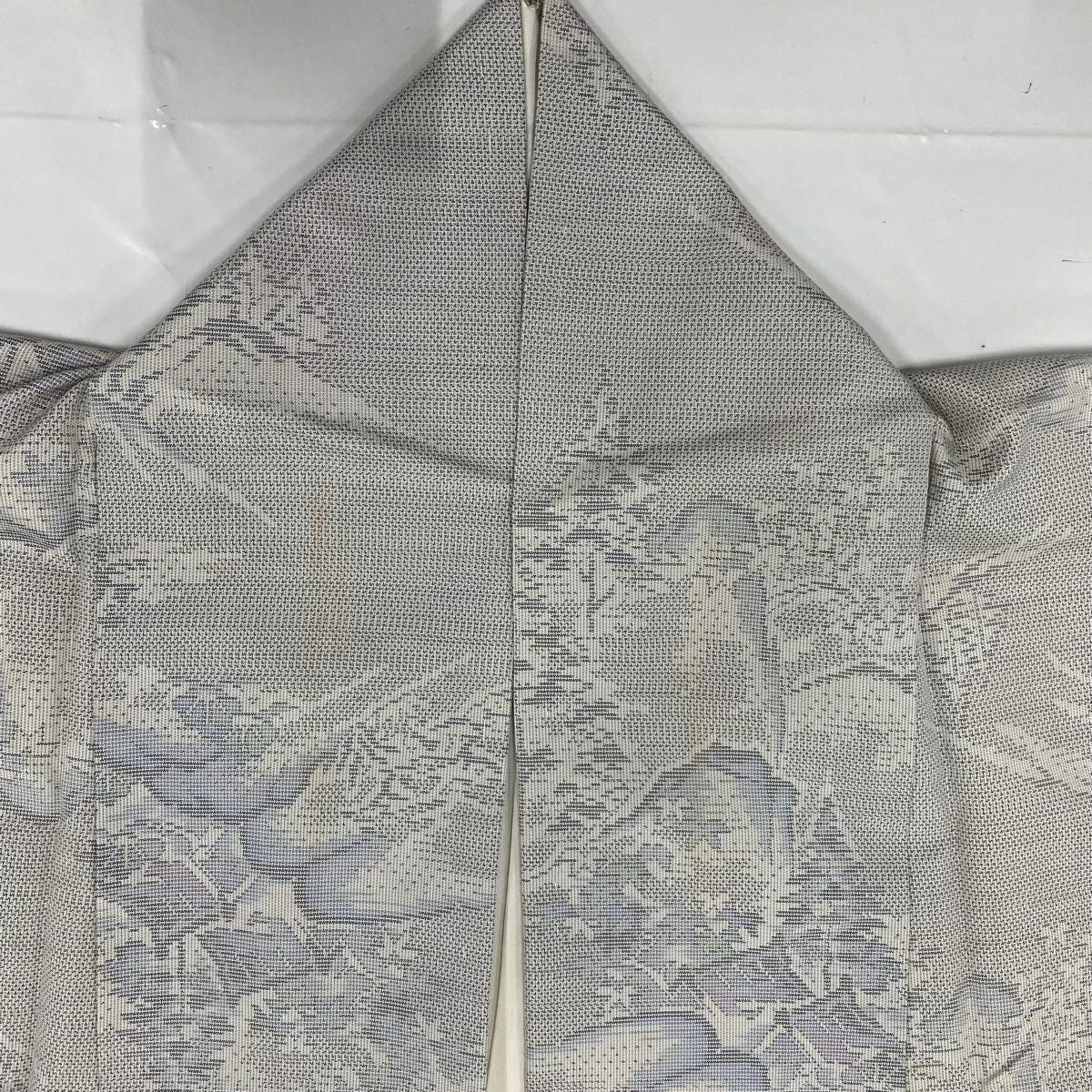 紬織 身長154cm 袖長62cm S 雙層 樹木 建物 灰 純蠶絲 秀品級