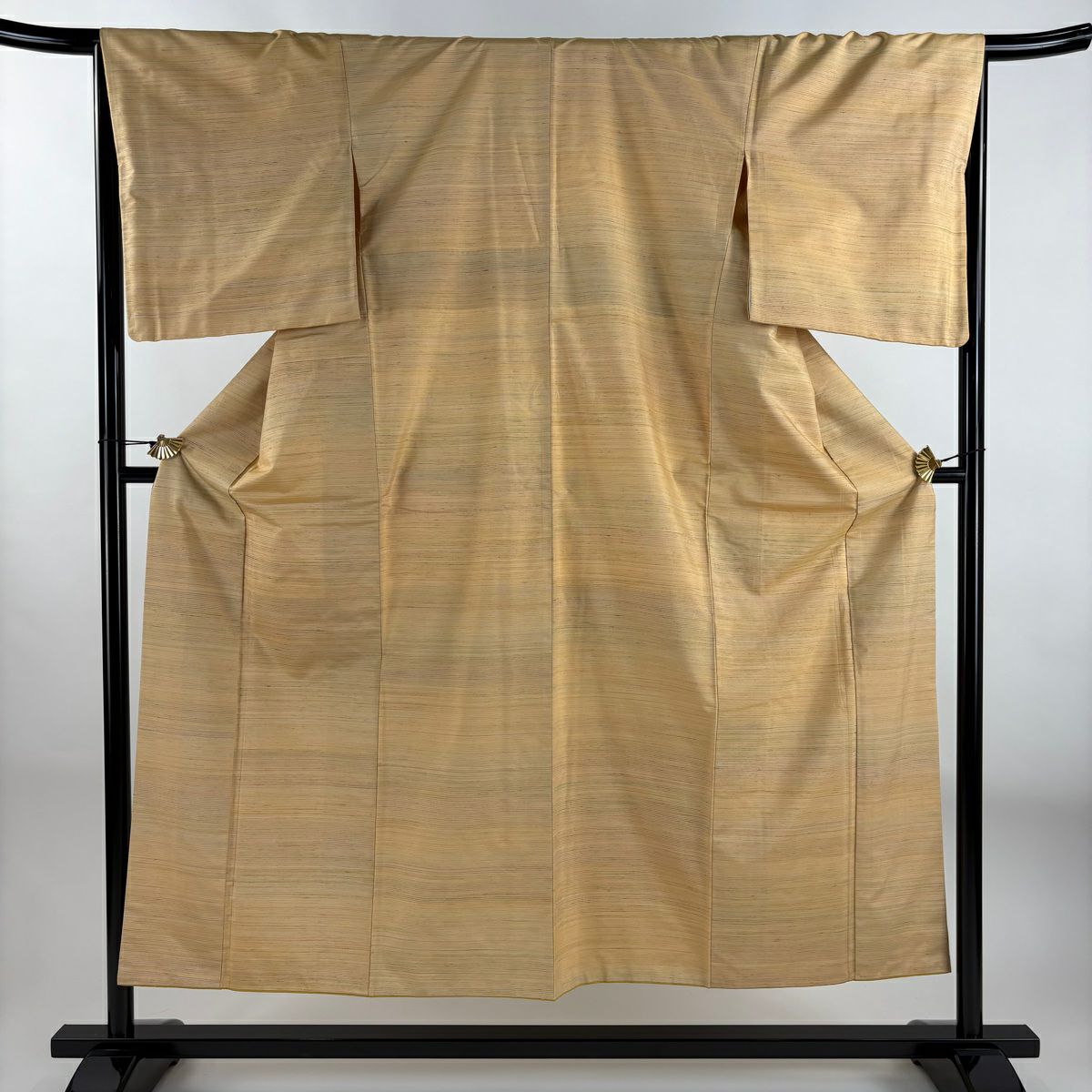 【清倉特賣】 【美品】 紬織織 身長152.5cm 袖長65cm M 雙層 條紋 淺橙色 純蠶絲 名品級