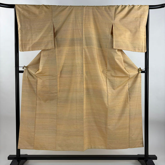 【清倉特賣】 【美品】 紬織織 身長152.5cm 袖長65cm M 雙層 條紋 淺橙色 純蠶絲 名品級