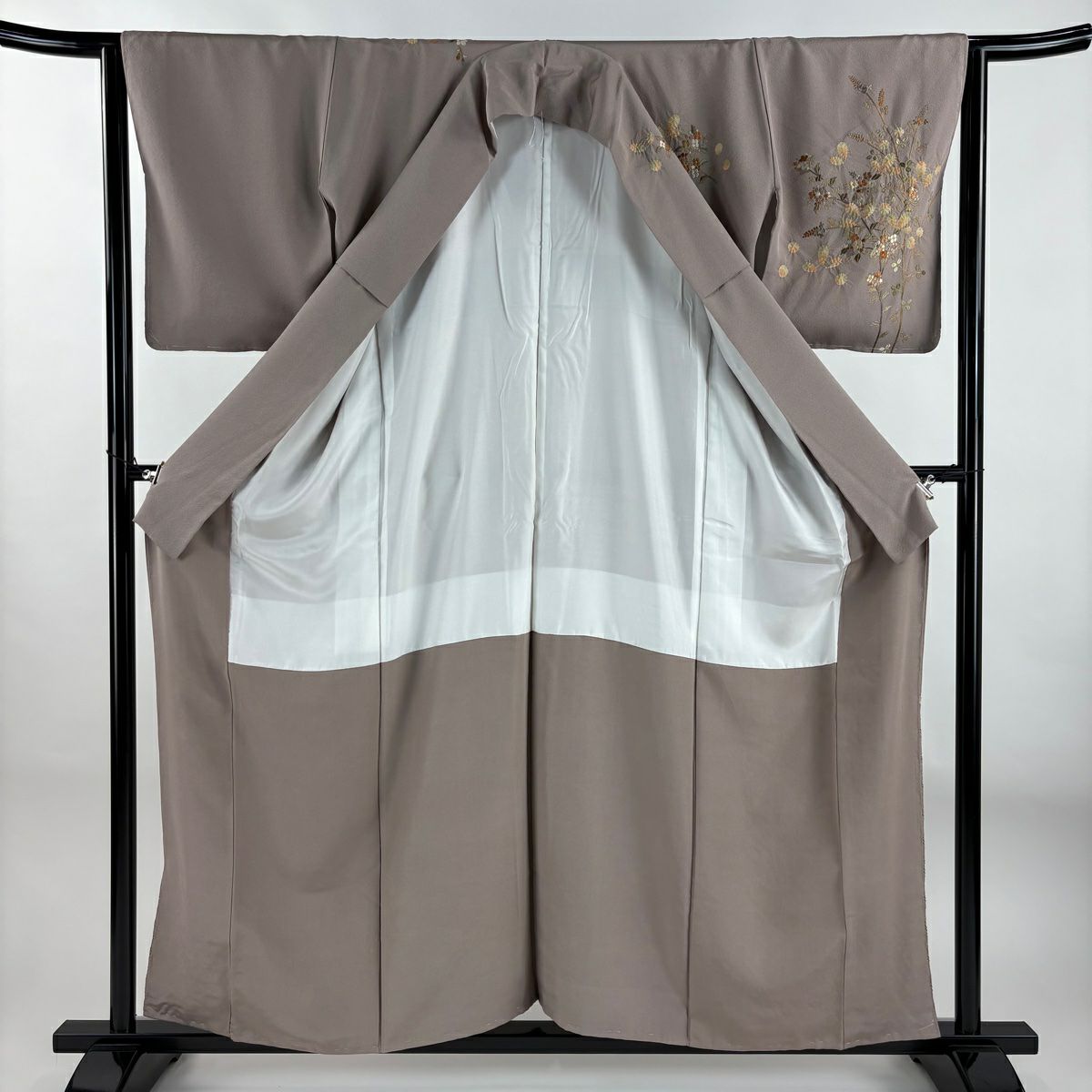 【庫存清倉】 【美品】 訪問服 身長156.5cm 袖長64.5cm M 雙層 枝花 光悅垣 刺繡 絞染 淡小豆 純蠶絲 名品級