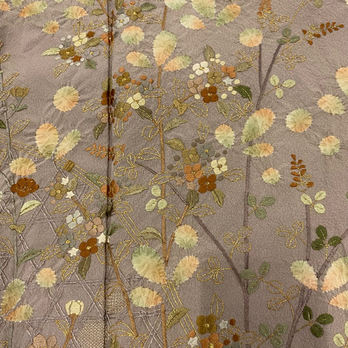 【庫存清倉】 【美品】 訪問服 身長156.5cm 袖長64.5cm M 雙層 枝花 光悅垣 刺繡 絞染 淡小豆 純蠶絲 名品級
