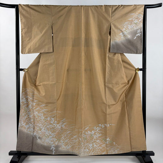 【庫存清倉】訪問服 身長160cm 袖長63.5cm S 雙層 紬織織 證書齊全 萩 辨染 漸層 茶 純蠶絲 名品級