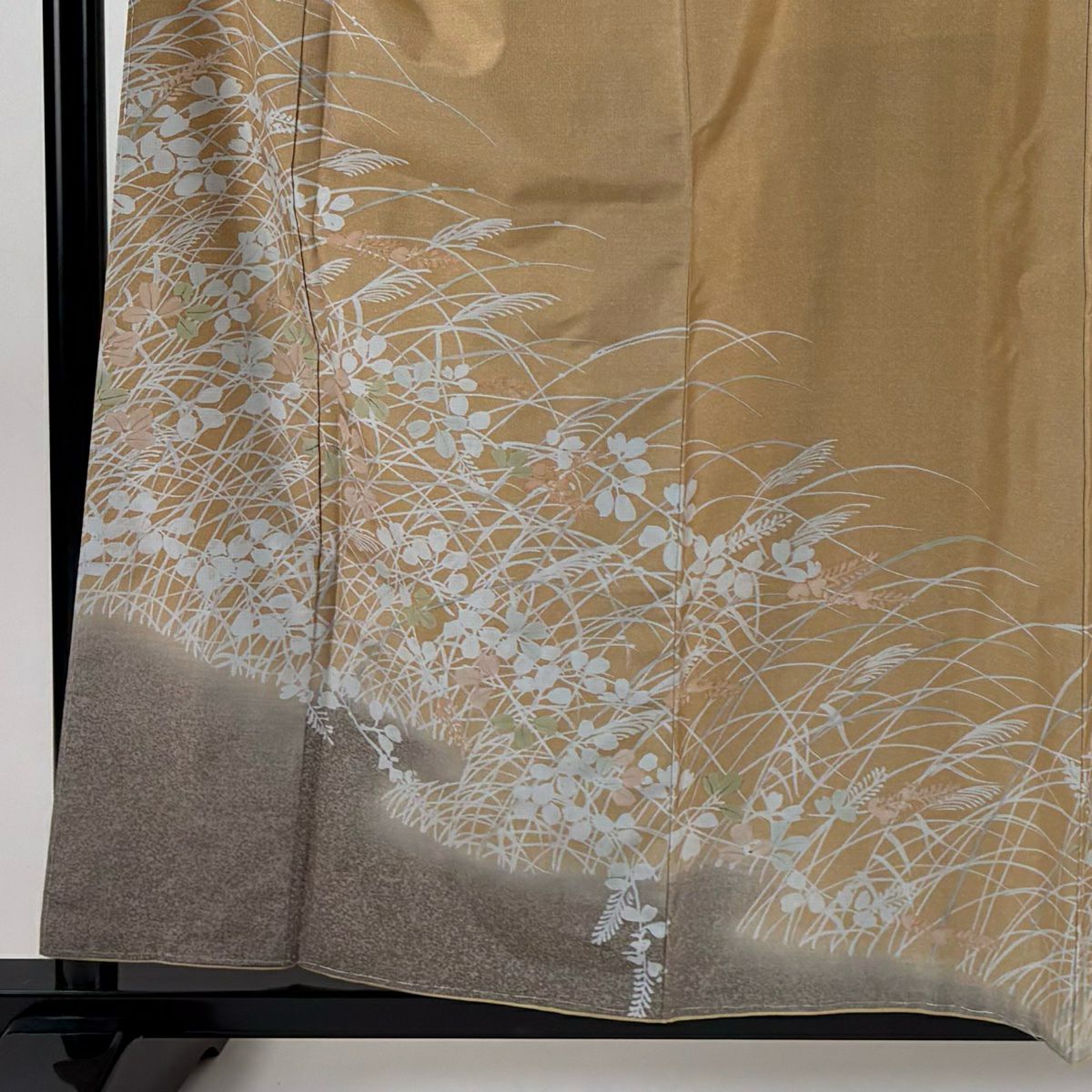 【庫存清倉】訪問服 身長160cm 袖長63.5cm S 雙層 紬織織 證書齊全 萩 辨染 漸層 茶 純蠶絲 名品級