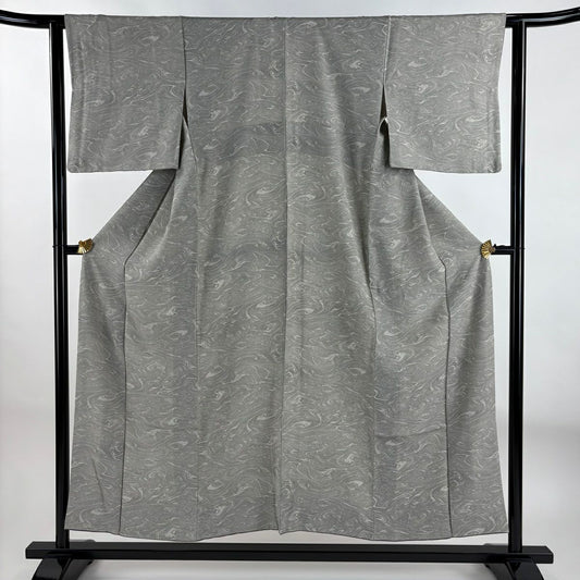 【庫存清倉】 小紋 身長152cm 袖長62cm S 雙層 墨流 灰 純蠶絲 名品級