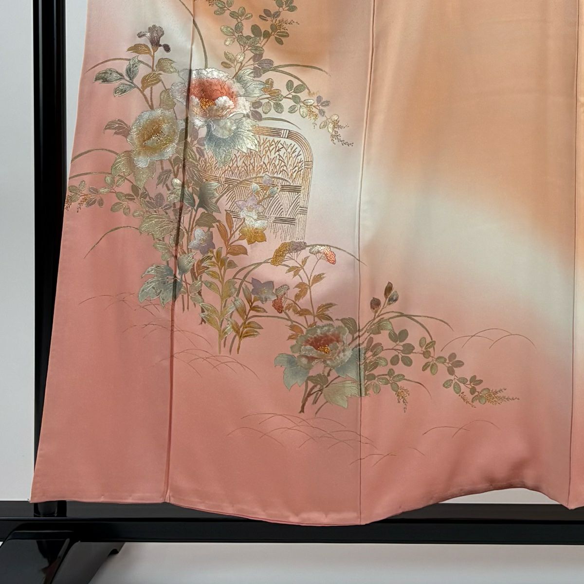 【庫存清倉】 付下 身長155cm 袖長62cm S 雙層 和田光正 落款 草花紋紋 光悅垣 鮭粉色 純蠶絲 名品級