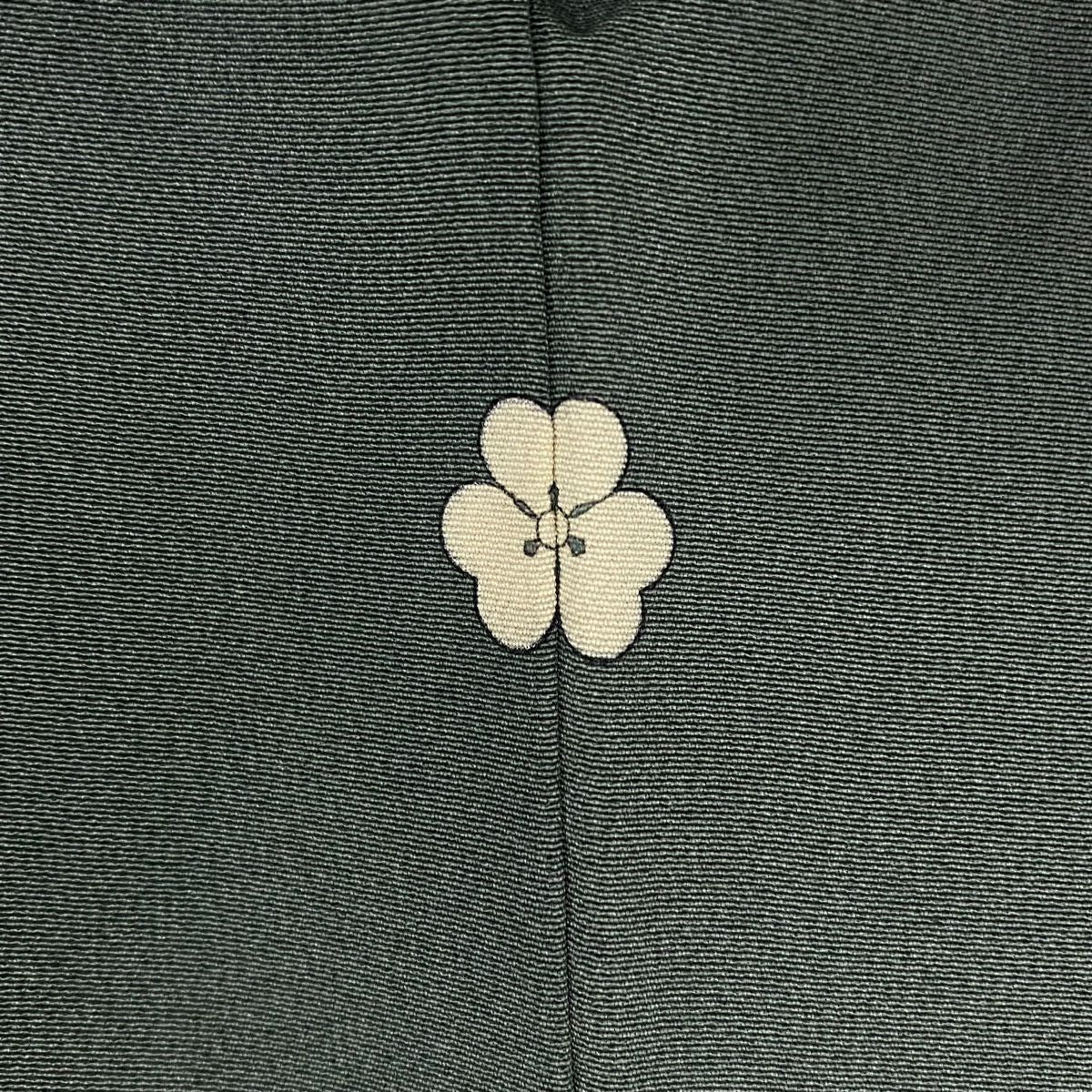 【庫存清倉】訪問服 身長158.5cm 袖長62.5cm S 雙層 落款有 梅花 草花紋紋 灰綠 純蠶絲 名品級 一つ紋