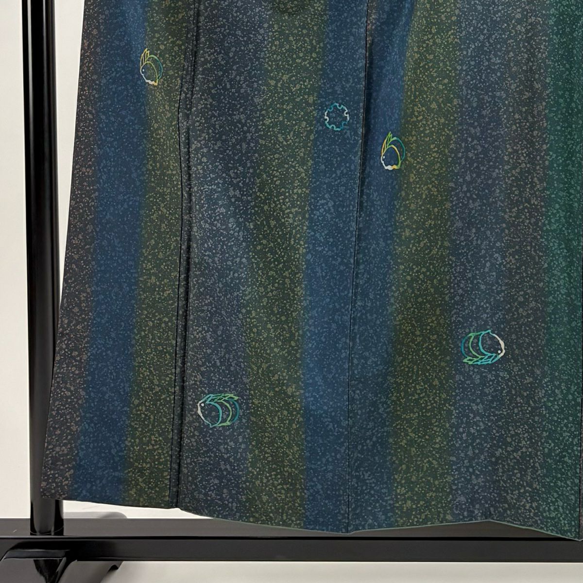 【庫存清倉】 【美品】 小紋 身長158cm 袖長61.5cm S 雙層 兔子 雪輪 青綠 純蠶絲 名品級