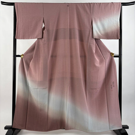 【美品】 付下 身長160.5cm 袖長66cm M 雙層 岡山武子 落款あり 漸層圖案 粉紅 純蠶絲 名品級 一個紋