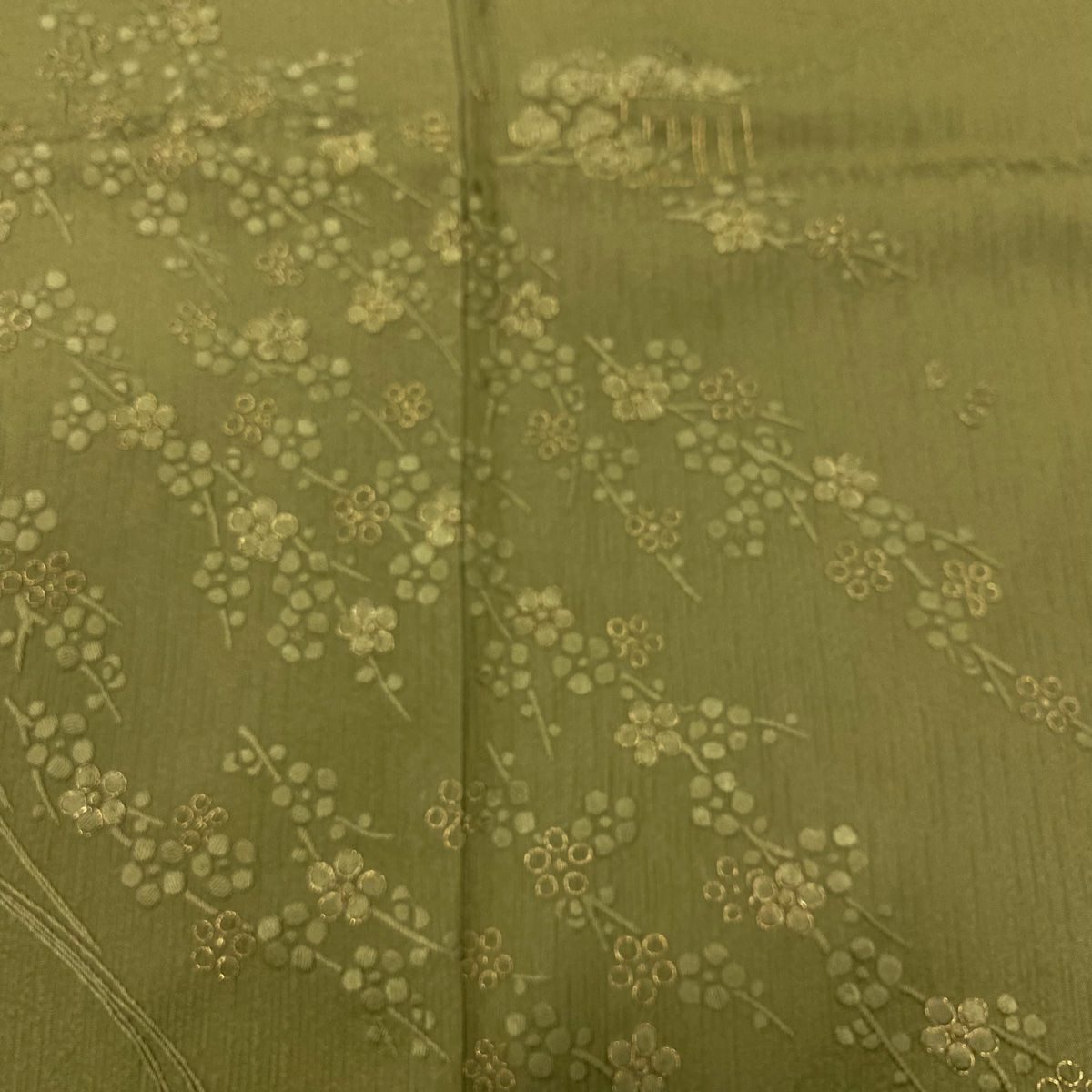 【庫存清倉】 【美品】 付下 身長160cm 袖長62.5cm S 雙層 梅花花 源氏香 金絲 刺繡 艾草綠 純蠶絲 名品級