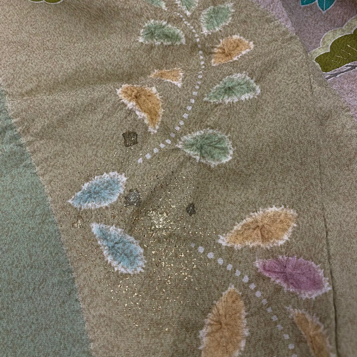 【庫存清倉】訪問服 身長166cm 袖長64cm M 雙層 橘花 椿 金糸 刺繡 淺綠 純蠶絲 名品級