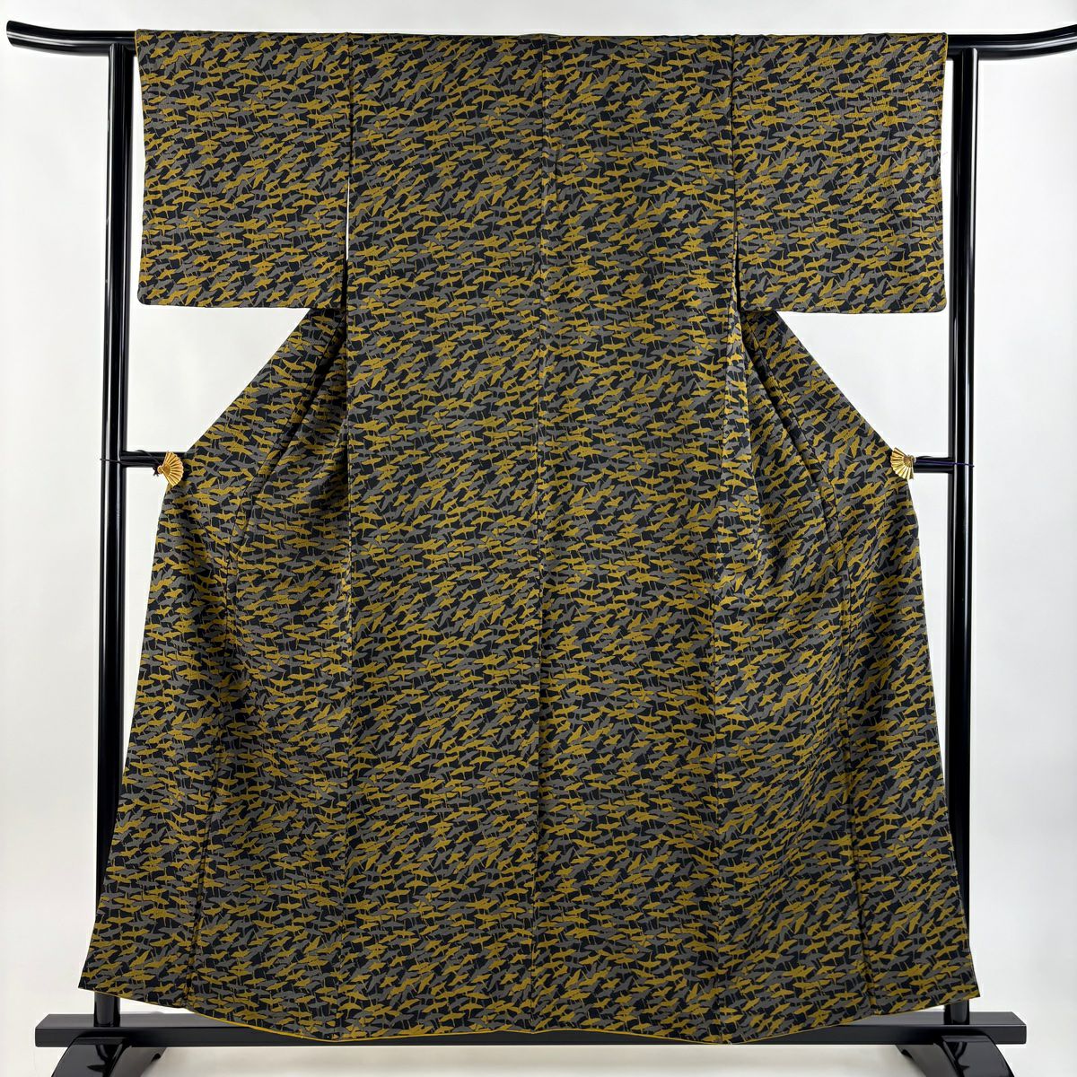 【庫存清倉】 小紋 身長156.5cm 袖長61.5cm S 雙層 仙鶴 墨色 純蠶絲 名品級