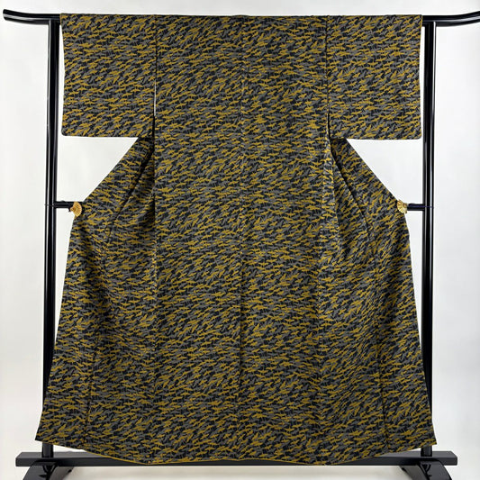 【庫存清倉】 小紋 身長156.5cm 袖長61.5cm S 雙層 仙鶴 墨色 純蠶絲 名品級