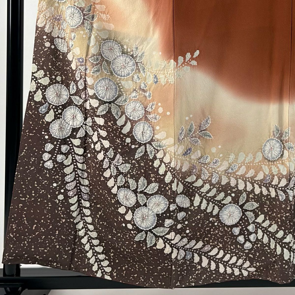 【庫存清倉】訪問服 身長158.5cm 袖長62cm S 雙層 落款有 辻花染 染分 ぼかし 紅茶 純蠶絲 名品級