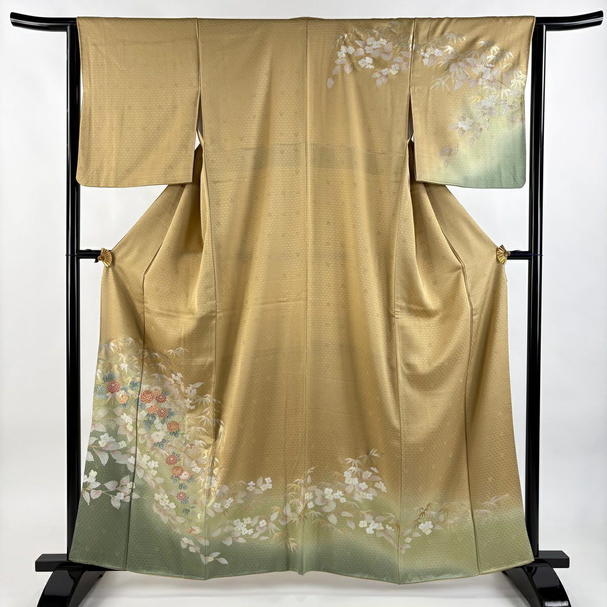【庫存清倉】訪問服 身長161cm 袖長62cm S 雙層 菊花花 笹 金絲 金銀彩 米色 純蠶絲 名品級