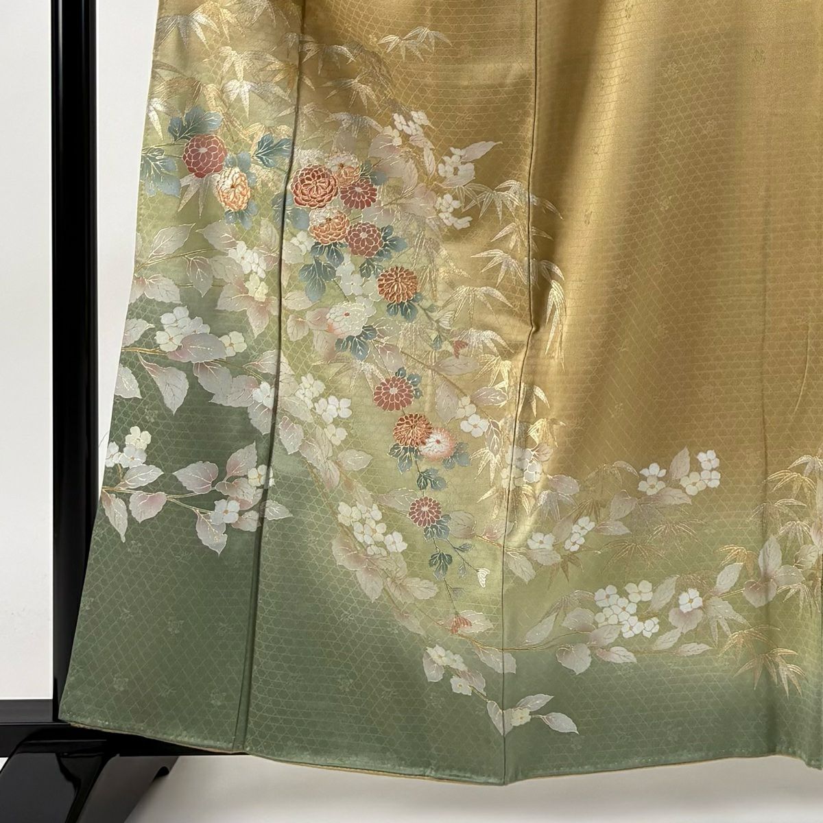 【庫存清倉】訪問服 身長161cm 袖長62cm S 雙層 菊花花 笹 金絲 金銀彩 米色 純蠶絲 名品級