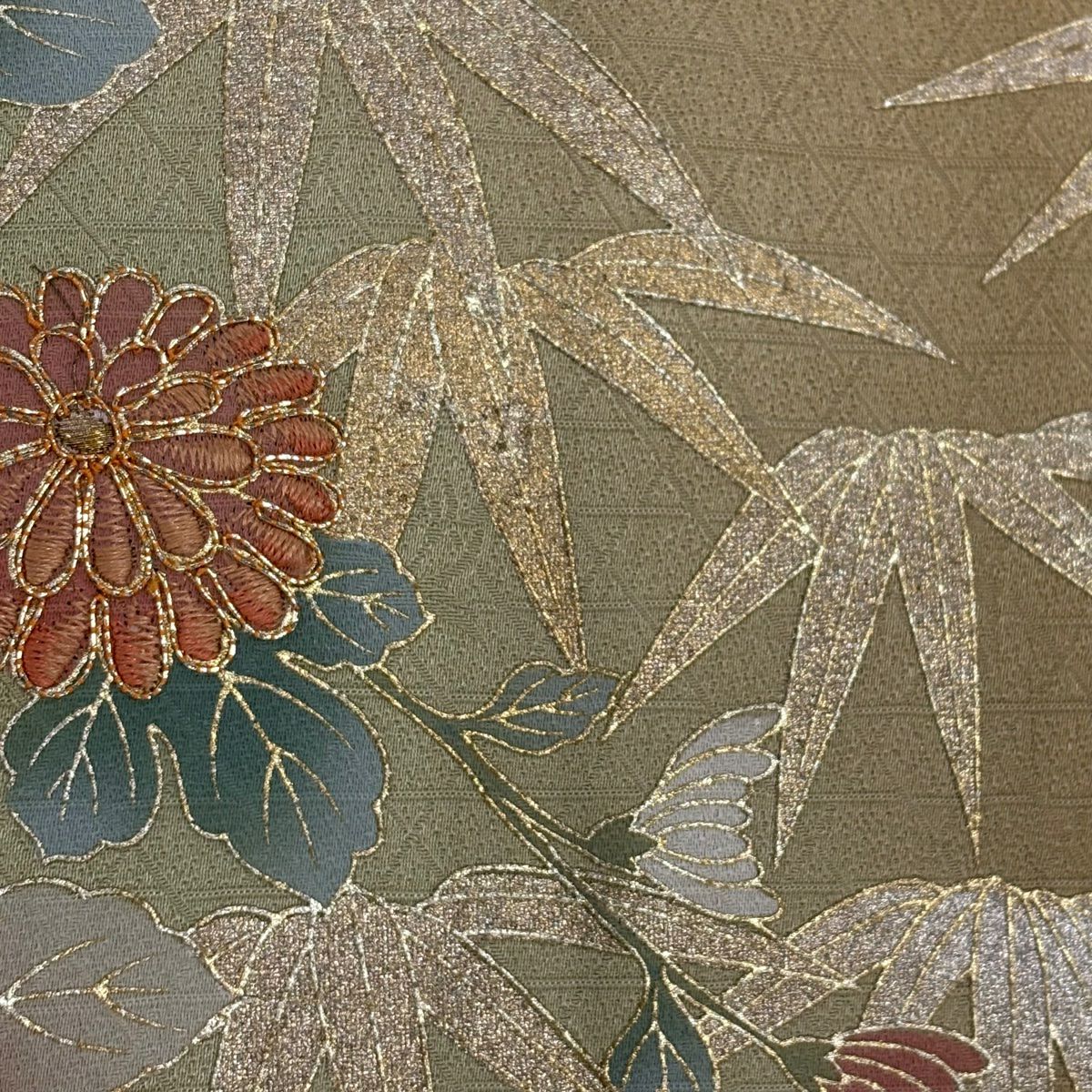 【庫存清倉】訪問服 身長161cm 袖長62cm S 雙層 菊花花 笹 金絲 金銀彩 米色 純蠶絲 名品級
