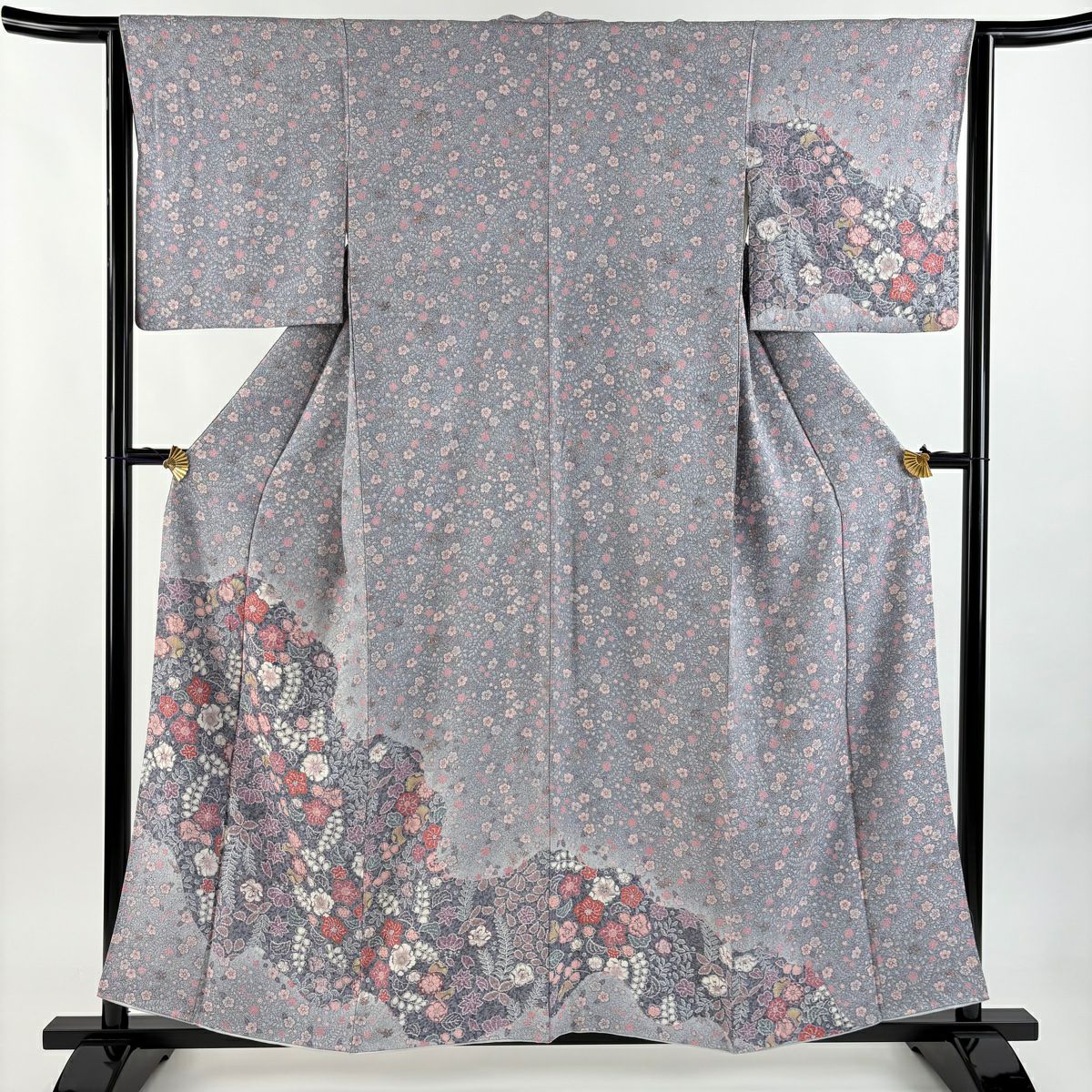 【庫存清倉】 付下 身長156cm 袖長63cm S 雙層 辻花染圖案 漸層 灰紫 純蠶絲 名品級