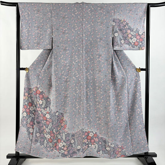 【庫存清倉】 付下 身長156cm 袖長63cm S 雙層 辻花染圖案 漸層 灰紫 純蠶絲 名品級