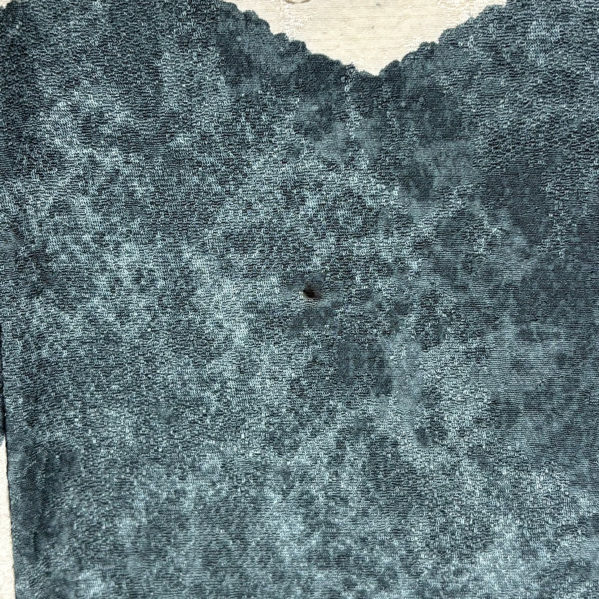 【庫存清倉】 【美品】 小紋 身長158cm 袖長62.5cm S 雙層 兔子 桧垣 絞紋 深綠 純蠶絲 名品級