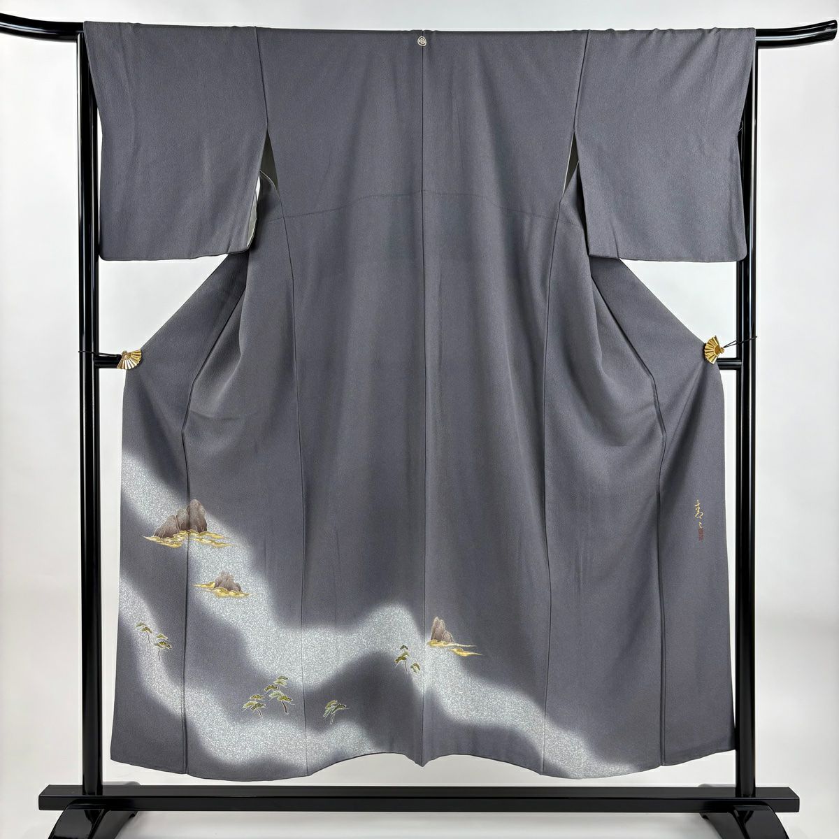 【庫存清倉】 留袖禮服禮服 身長152cm 袖長64.5cm M 雙層 松樹井青青 落款あり 松樹 岩場 金銀彩 灰色 純蠶絲 名品級 一つ紋