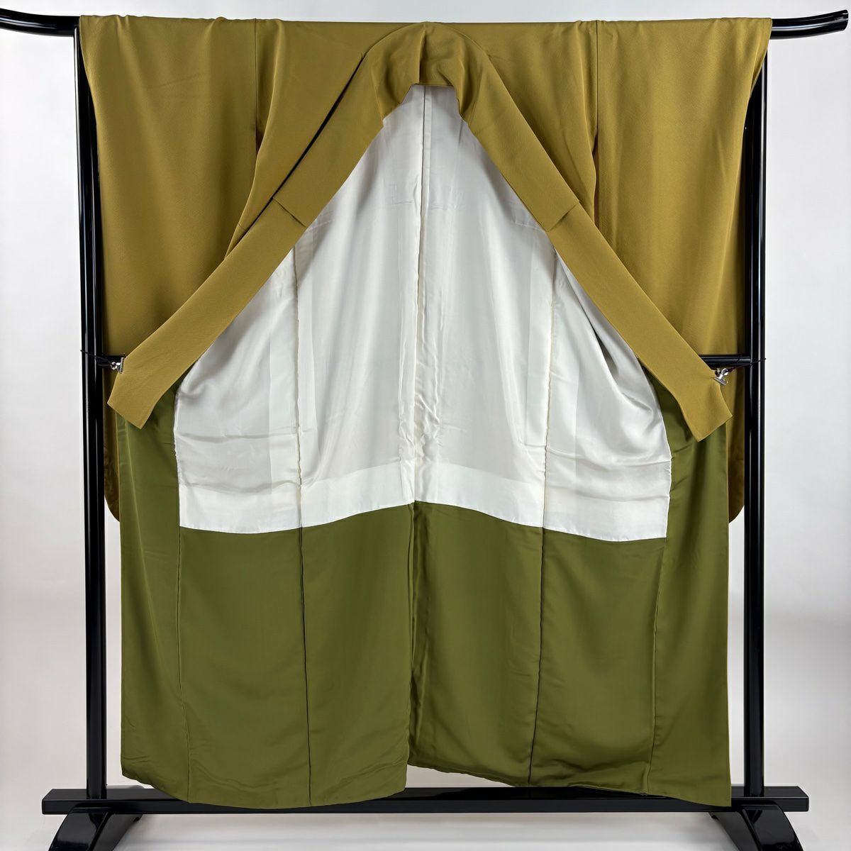 【庫存清倉】 【美品】 振袖禮服 身長157cm 袖長65.5cm M 雙層 絞緬 黃土 純蠶絲 名品級
