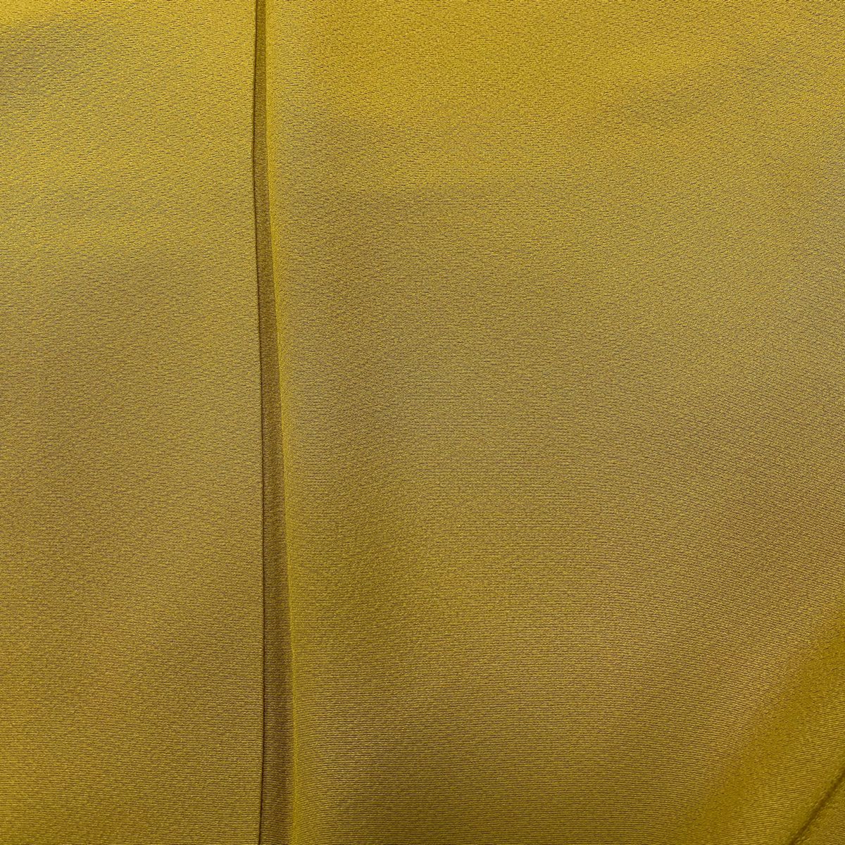 【庫存清倉】 【美品】 振袖禮服 身長157cm 袖長65.5cm M 雙層 絞緬 黃土 純蠶絲 名品級