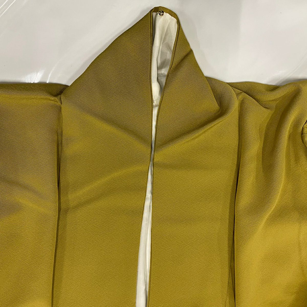 【庫存清倉】 【美品】 振袖禮服 身長157cm 袖長65.5cm M 雙層 絞緬 黃土 純蠶絲 名品級