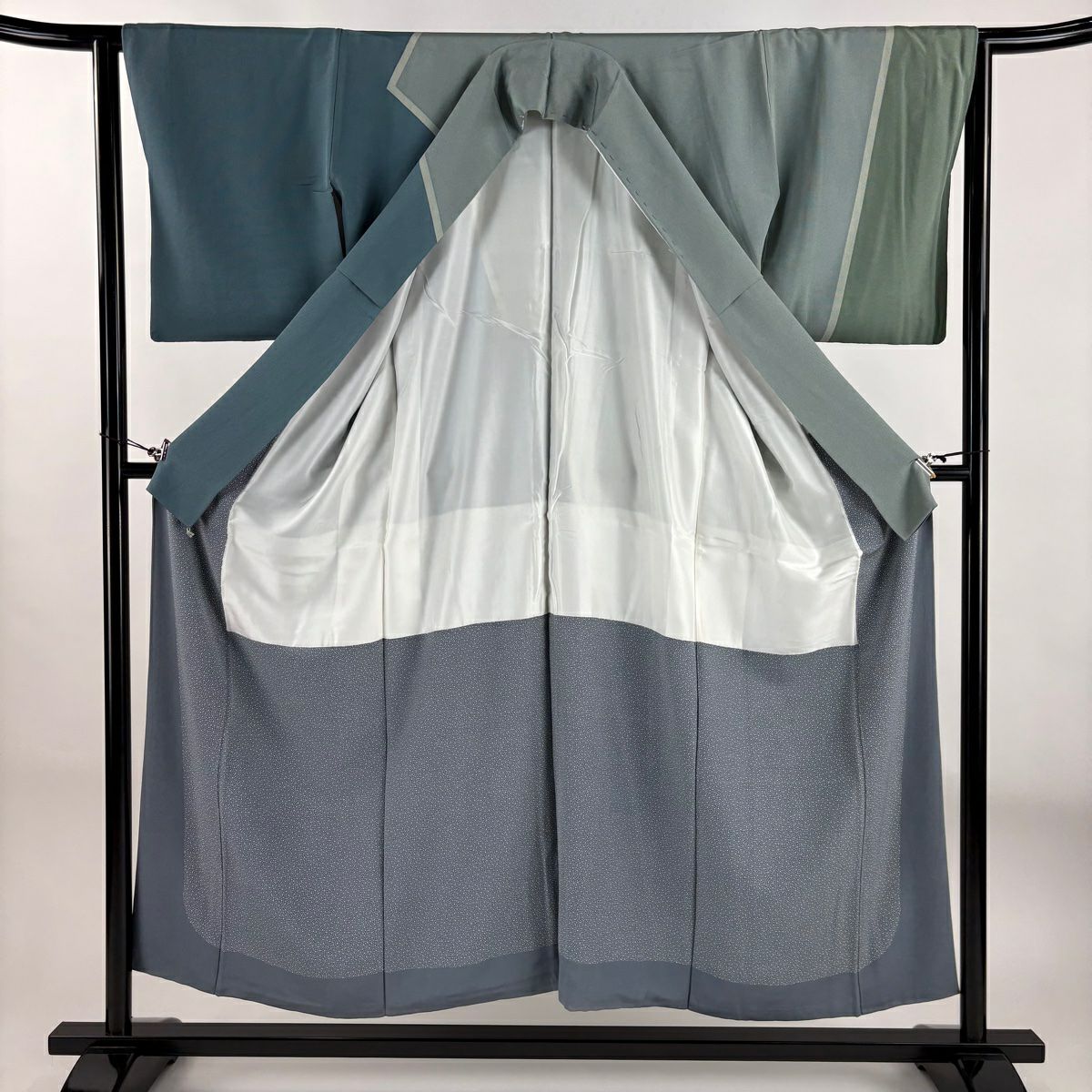 【庫存清倉】 付下 身長154cm 袖長60.5cm S 雙層 萬筋 幾何學 淺綠 純蠶絲 名品級
