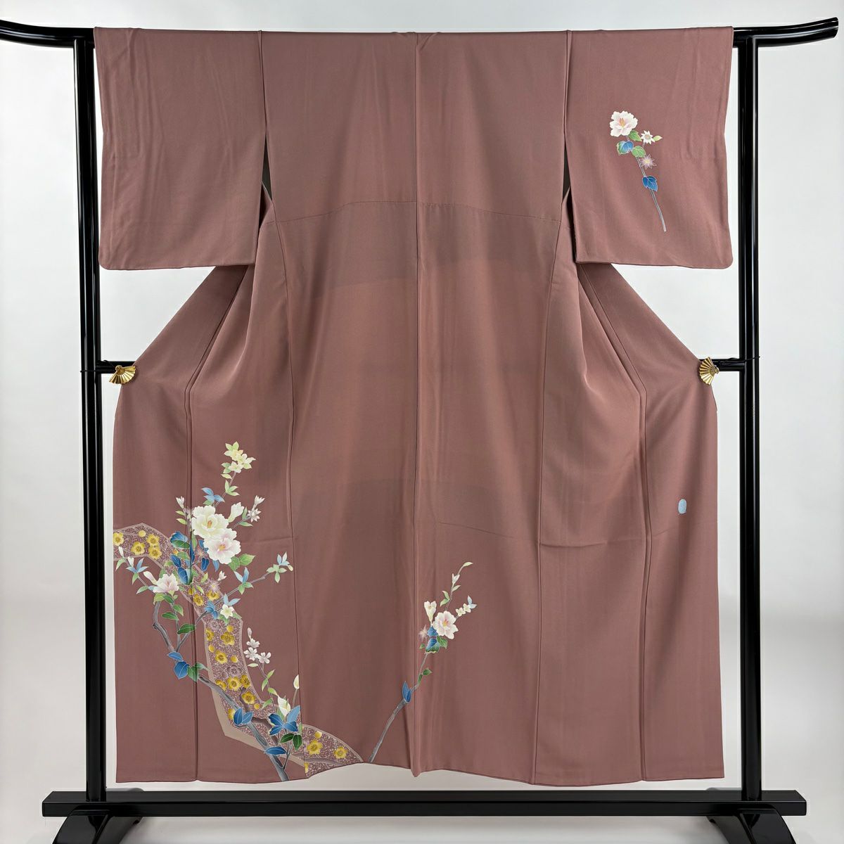 【庫存清倉】 付下 身長151.5cm 袖長63cm S 雙層 南克二 有落款 枝花 枝梅花 淺小豆 純蠶絲 名品級