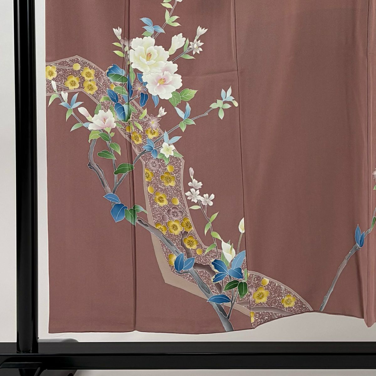 【庫存清倉】 付下 身長151.5cm 袖長63cm S 雙層 南克二 有落款 枝花 枝梅花 淺小豆 純蠶絲 名品級