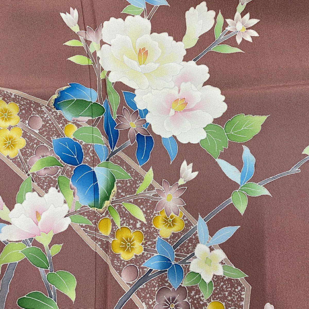 【庫存清倉】 付下 身長151.5cm 袖長63cm S 雙層 南克二 有落款 枝花 枝梅花 淺小豆 純蠶絲 名品級