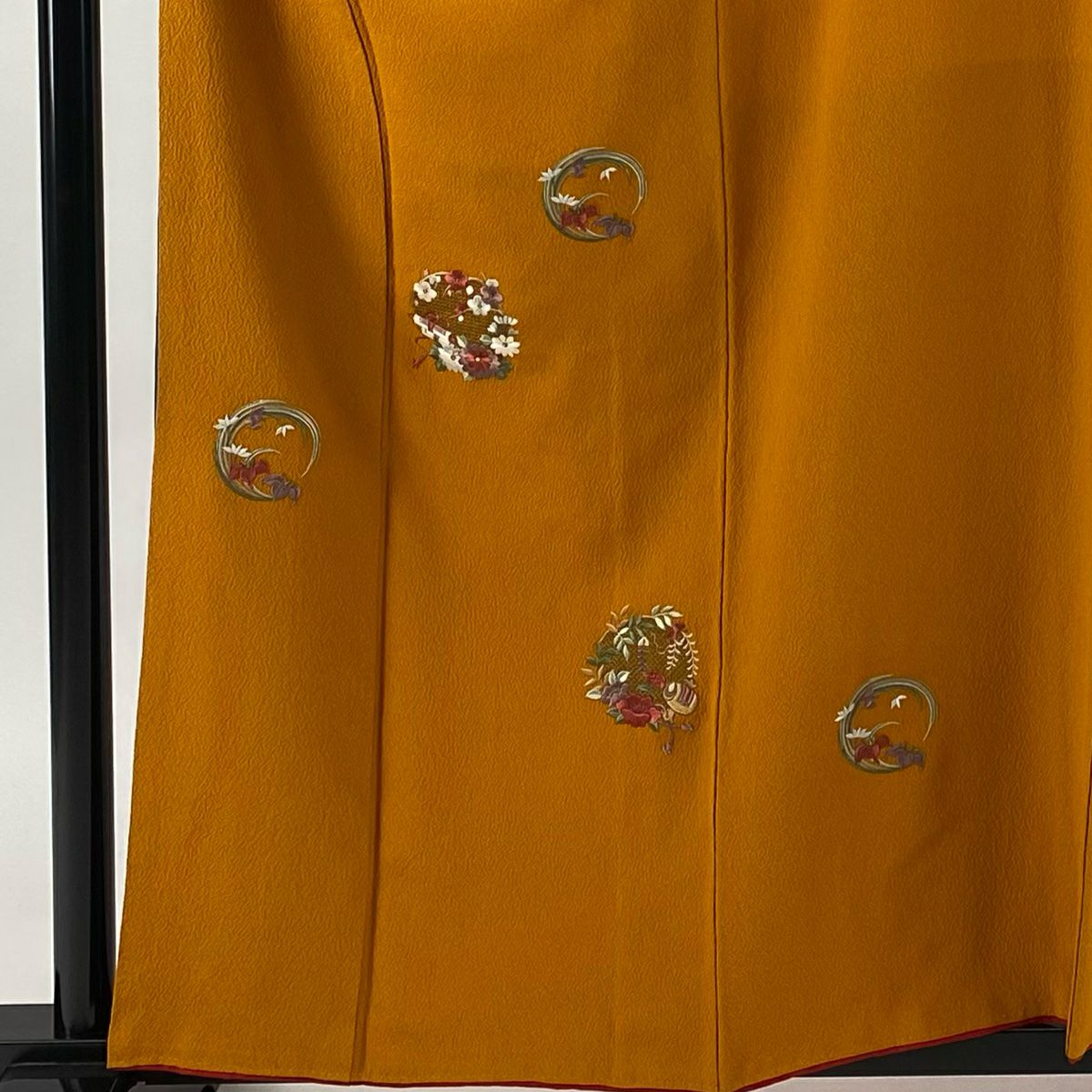 付下 身長158.5cm 袖長65cm M 雙層 花丸紋 寶盡くし 金絲 刺繡 山吹茶 純蠶絲 優品級