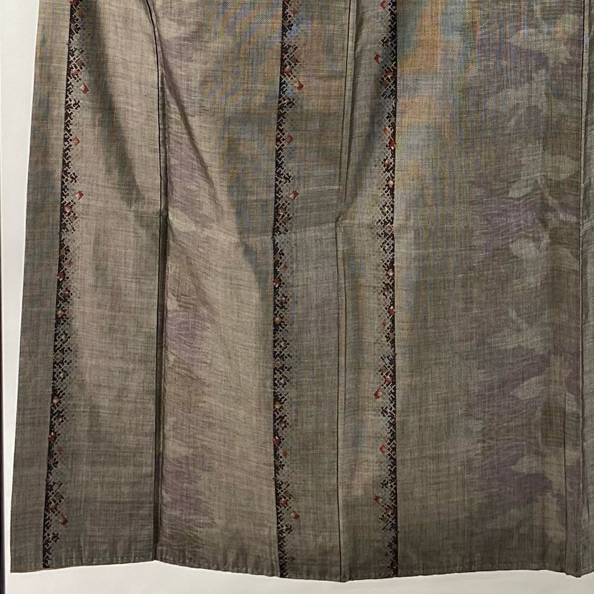 【美品】 紬織 身長156cm 袖長62cm S 雙層 縱條 鳥 焦茶 純蠶絲 優品級