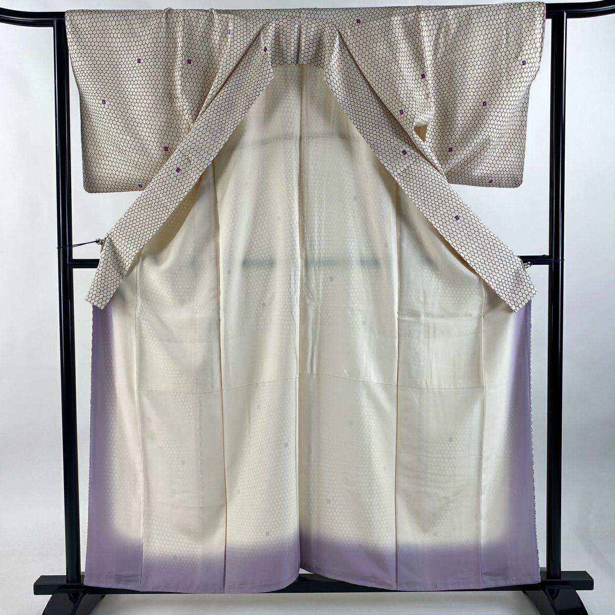 小紋 身長159.5cm 袖長62.5cm S 雙層 龜甲 幾何學 奶油色 純蠶絲 優品級