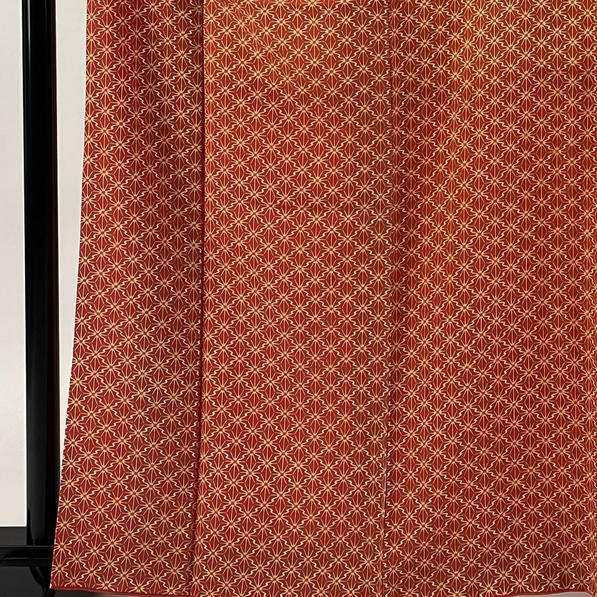 【美品】 小紋 身長164cm 袖長64cm M 雙層 麻葉 茜 純蠶絲 優品級