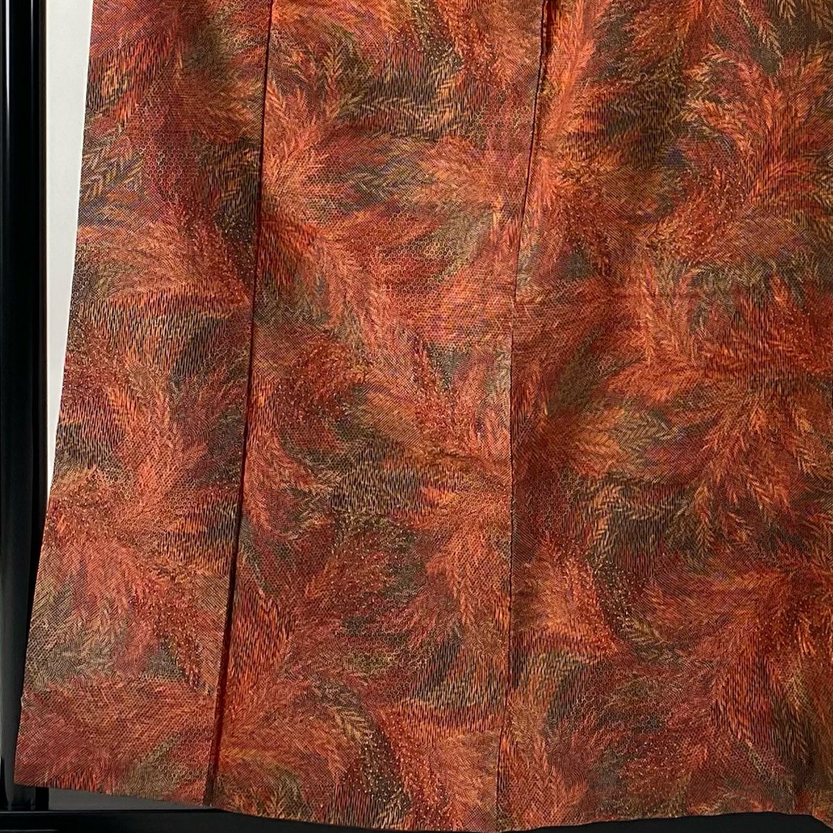 【美品】 小紋 身長159.5cm 袖長65cm M 雙層 紬織織 葉柄 鮫 紅茶 純蠶絲 優品級