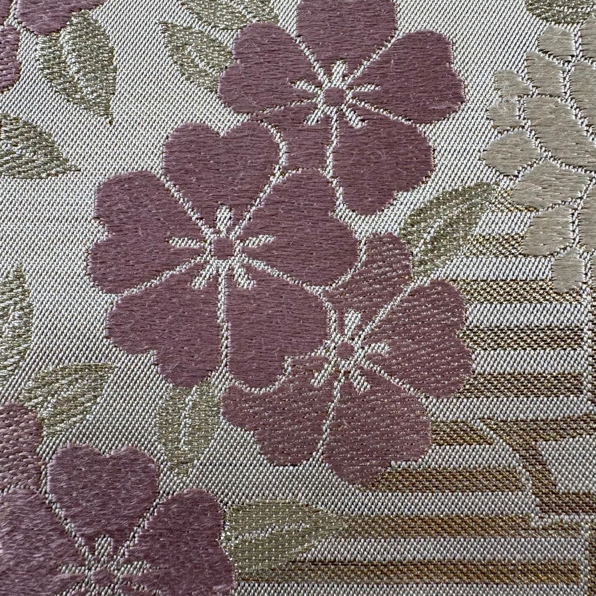 【庫存清倉】 袋帶 名品級 川島織物 附落款 花丸紋 雲紋 金絲 金金箔 米色 六通 純蠶絲