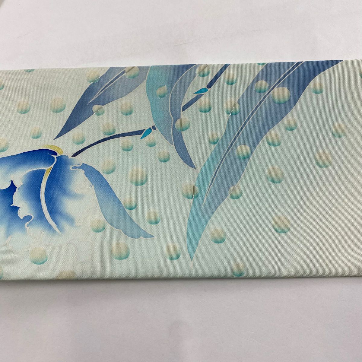 【庫存清倉】 名古屋帶 名品級 附落款 草花紋紋 金銀彩 漸層 灰綠 純蠶絲